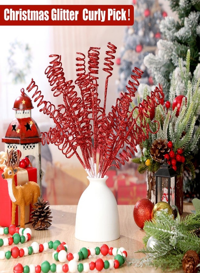 Suncalla 12 Pcs Red Christmas Glitter Curly Tree Picks and Sprays for Tree 11.81" Artificial Glitter Stem Pick and Twigs Decorations Xmas Vase Filler Ornaments Topper Branch for DIY Wreath - Image 3
